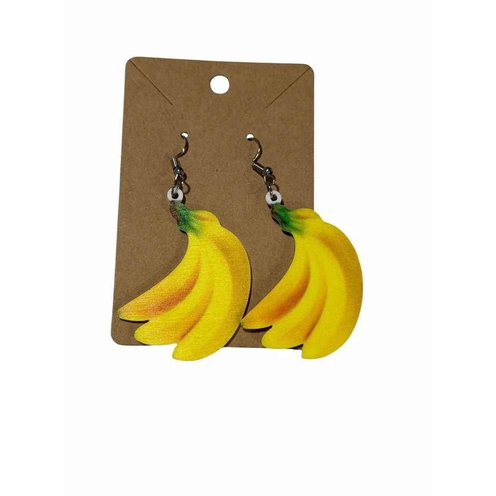 Handmade Banana Bunch Drop Earrings Yellow‎ Fruit Tropical Dangle Jewelry